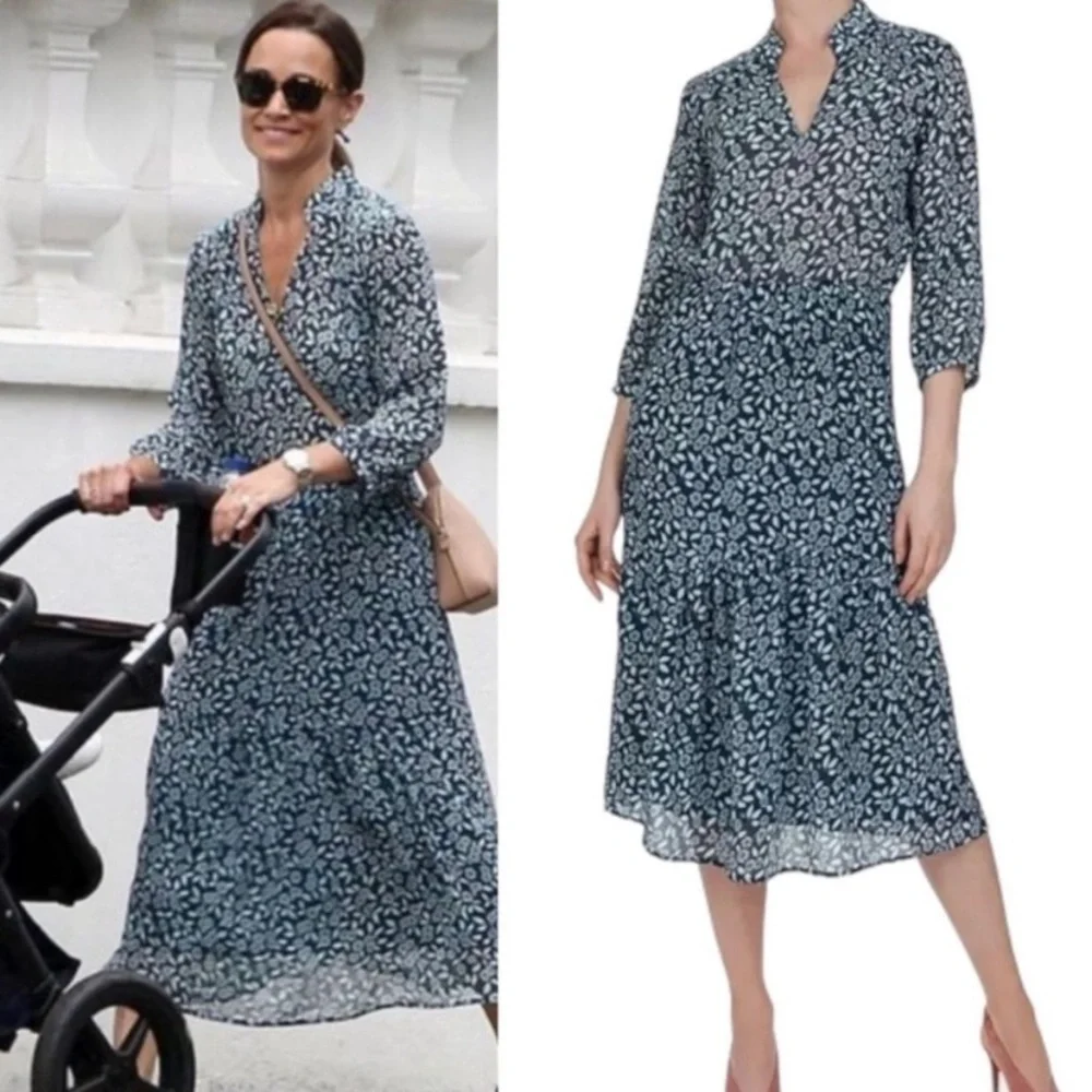 ba&sh Bonnie Bleupaon Blue Floral Midi Dress, Medium - Picture 1 of 16